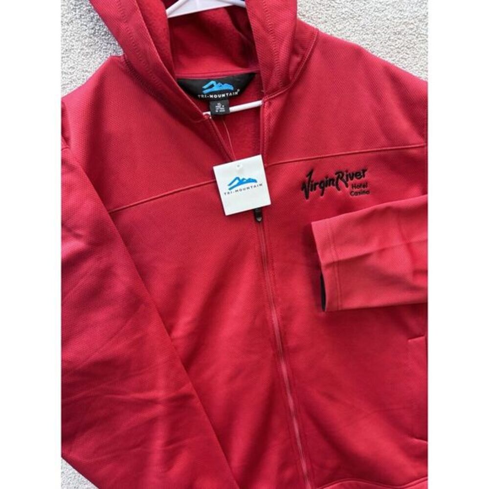 Tri-Mountain Full Zip Hoodie Mens XL Red Virgin River Hotel Casino Fleece Jacket